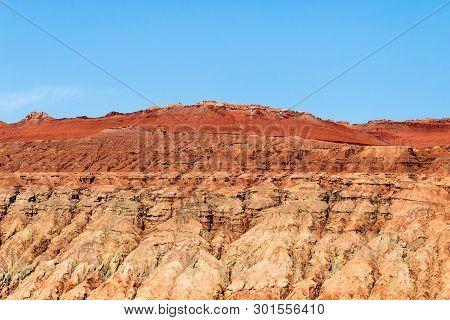 Flaming Mountains, Turpan, Xinjiang, China: The Top Of These Famous Mountains Is A Deep Red And Simi