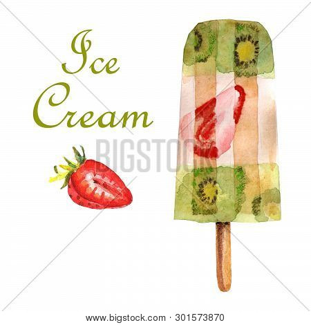 Watercolor Food Illustration. A Delicious Ice Cream