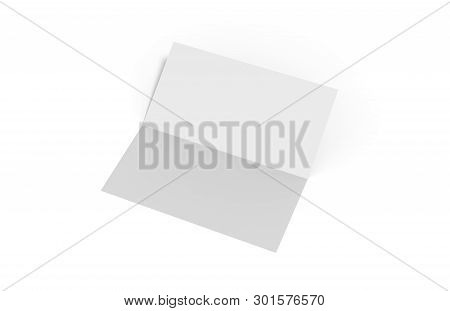 Bi Fold Or Vertical Half Fold Brochure Mock Up Isolated On Soft Gray Background. 3d Render Illustrat