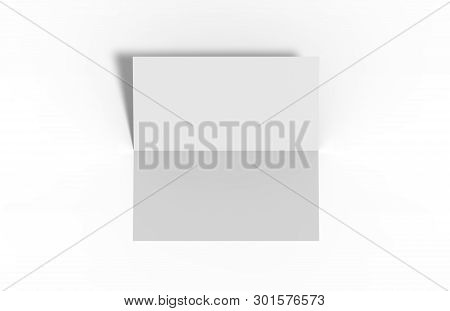 Bi Fold Or Vertical Half Fold Brochure Mock Up Isolated On Soft Gray Background. 3d Render Illustrat