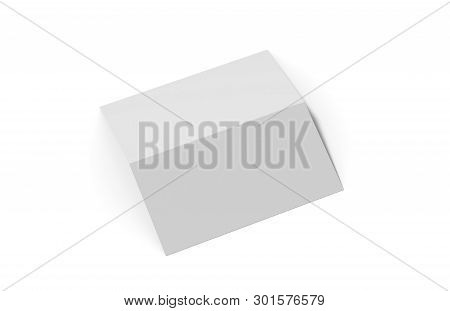 Bi Fold Or Vertical Half Fold Brochure Mock Up Isolated On Soft Gray Background. 3d Render Illustrat