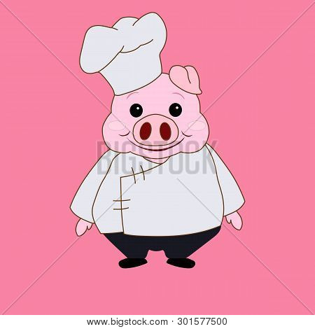 Year Of The Pig. Cook Pig Isolated Background.  Icon.