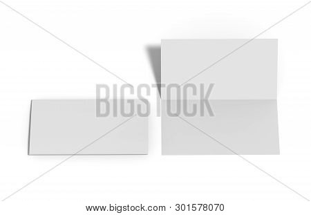 Bi Fold Or Vertical Half Fold Brochure Mock Up Isolated On Soft Gray Background. 3d Render Illustrat