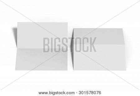 Bi Fold Or Vertical Half Fold Brochure Mock Up Isolated On Soft Gray Background. 3d Render Illustrat