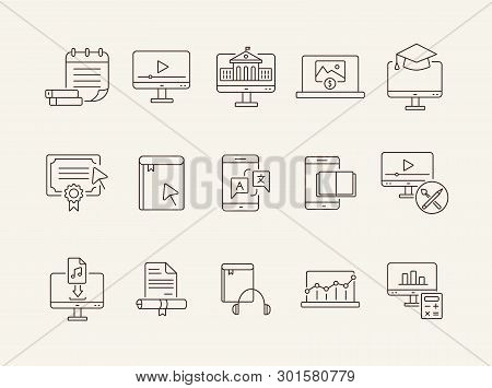 Online Learning Line Icon Set. Course, Lection, Educational Video. Tutorial Concept. Can Be Used For
