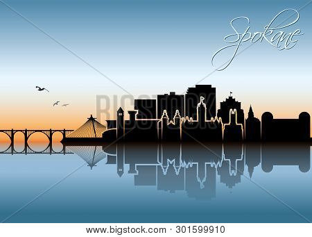 Spokane Skyline - Washington, United States Of America, Usa - Vector Illustration - Vector