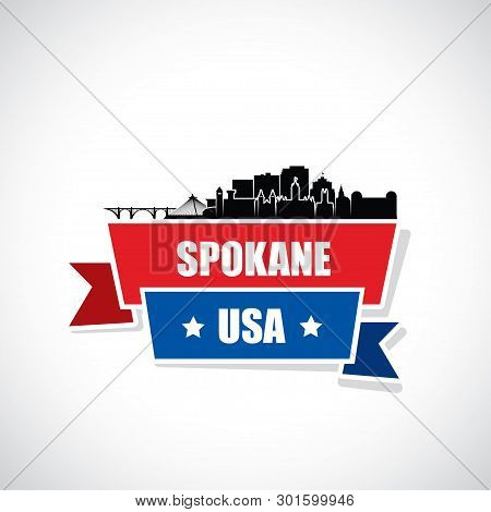 Spokane Skyline - Washington, United States Of America, Usa - Vector Illustration - Vector