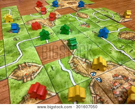 Strategy Board Game, Set Inspired By The Medieval Town Of Carcassonne