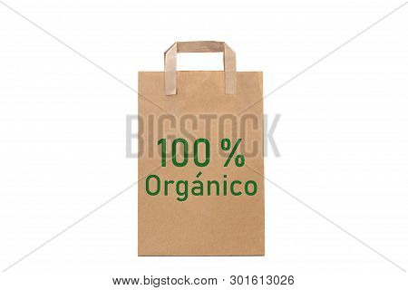 A Brown Paper Bag With 100% Organico(100% Organic) Text In An Isolated View