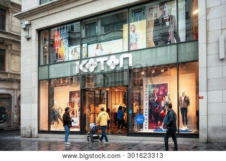 Turkey, Istanbul - April 14, 2019:  Koton Shop Windows On The Istiklal Avenue, Istanbul.