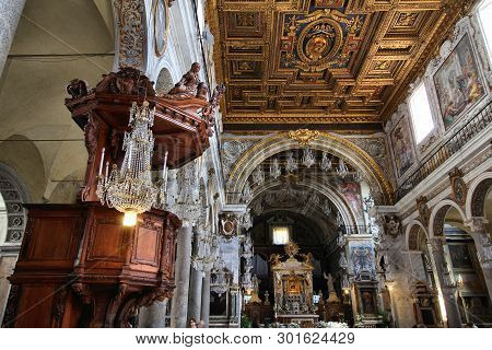 Rome, Italy - April 8, 2012: Interior Of Basilica Santa Maria In Aracoeli In Rome. The Famous Romane