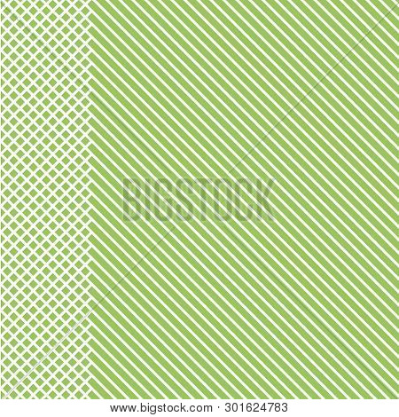 Geometric Striped Pattern With White Continuous Lines With Checkered Insert On Light Green Backgroun