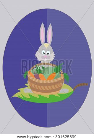 Rabbit With A Basket Of Vegetables Vector Illustration