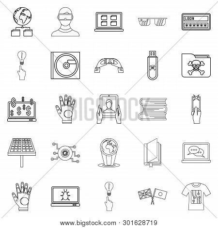Cyber Learning Icons Set. Outline Set Of 25 Cyber Learning Icons For Web Isolated On White Backgroun