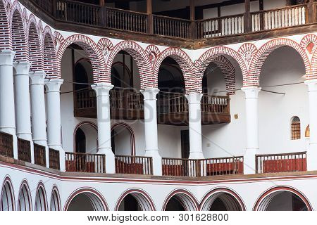Rila Monastery Architectural Details, Row Of Archs Close-up, Bulgaria