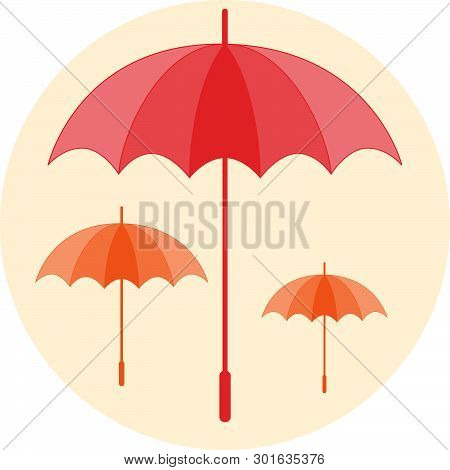 Three Umbrellas Symbolize Family. Circle Icon On White Background