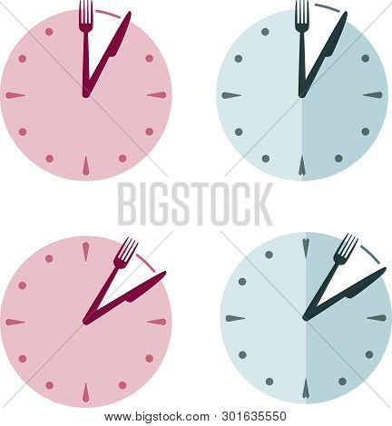 Clocks Show Lunch Time. Knife And Fork Instead Clock Hands