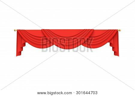 Red Velvet Curtain Valance Decoration Hanging From Golden Rod