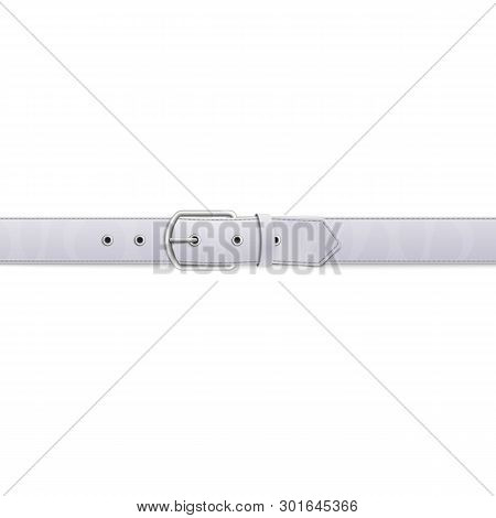 White Belt Or Waistband Realistic Vector Illustration Isolated On Background.