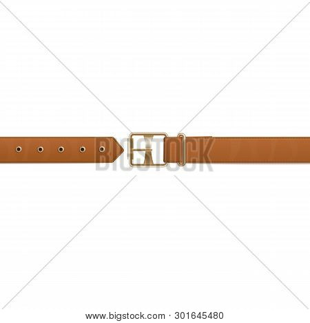 Brown Belt Or Waistband Realistic Vector Illustration Isolated On Background.