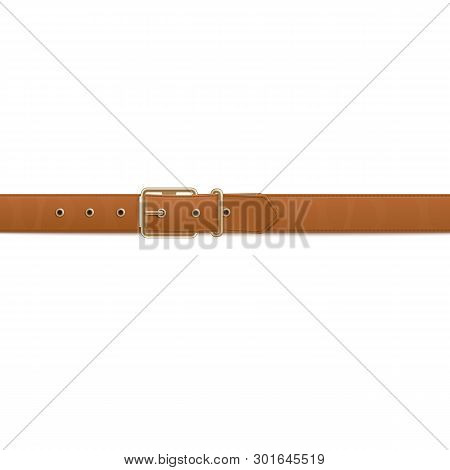 Brown Belt Or Waistband Realistic Vector Illustration Isolated On Background.