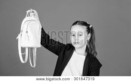 Pleasant Shopping. Adorable Girl With Small Bag. Small Girl With Shopping Bag. Girl Child Enjoy Shop