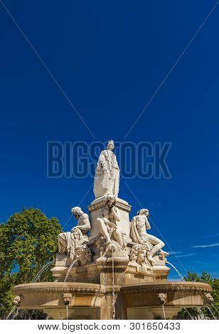 Detail Of Pradier Fountain At Esplanade Charles-de-gaulle In Nimes, France