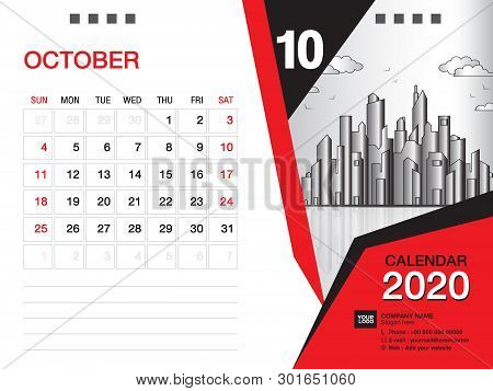 Desk Calendar 2020 Template Vector, October 2020 Month, Business Layout, 8x6 Inch, Week Starts Sunda