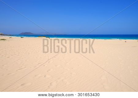 Sand Dunes And Beach In National Park Corralejo, Fuerteventura, Canary Islands, Spain.