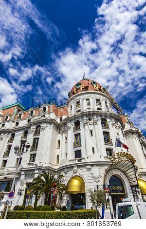 Nice, France - May 1, 2019: Le Negresco Hotel In Nice, France. It Is An Luxury Beachfront Hotel Buil