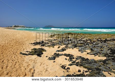 Beach Corralejo On The Canary Island Fuerteventura, Spain.
