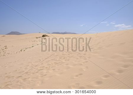 Sand Dunes In National Park Corralejo, Fuerteventura, Canary Islands, Spain.