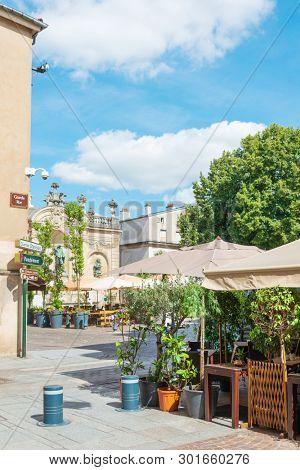 NANCY, FRANCE - June 23, 2018: Outdoor cafe restaurant in Old Town Nancy, France