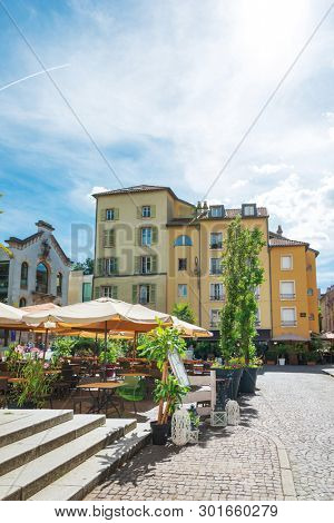 NANCY, FRANCE - June 23, 2018: Outdoor cafe restaurant in Old Town Nancy, France