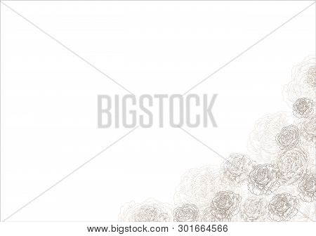 Decorative Corner Frame With Flowers, Roses, Peonies. Elegant And Stylish Template For Text. Vector 