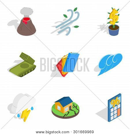 Circumstances Icons Set. Isometric Set Of 9 Circumstances Icons For Web Isolated On White Background