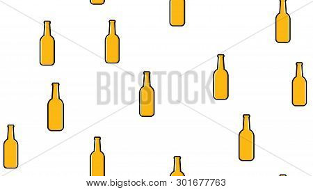 Seamless Pattern Of Yellow Repeating Alcoholic Beer Glass Bottles With Beer Frothy Hop Glass Malt Cr