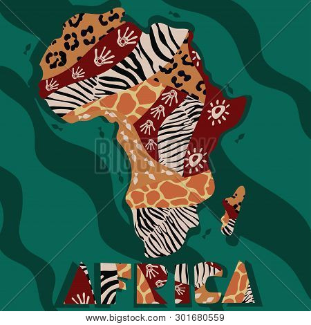 Vector Textured Vector Map Of Africa. Hand-drawn Ethno Pattern, Tribal Background. Illustration Abst