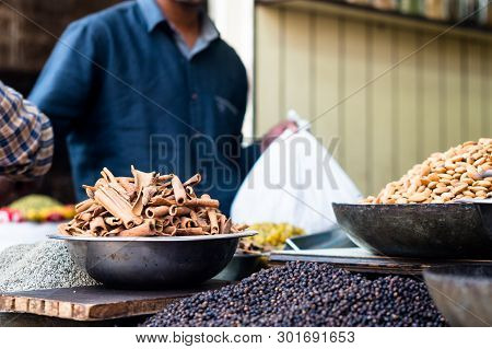 Shallow Focus Shot Of Shops Selling Variety Of Spices
