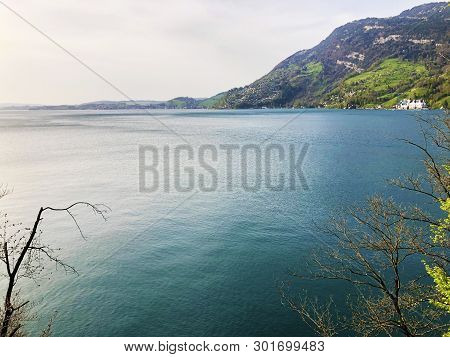 A View Of The Lake Lucerne Or Vierwaldstaetersee And Swiss Alps From The Vitznau Settlement - Canton