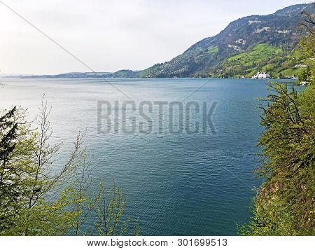 A View Of The Lake Lucerne Or Vierwaldstaetersee And Swiss Alps From The Vitznau Settlement - Canton