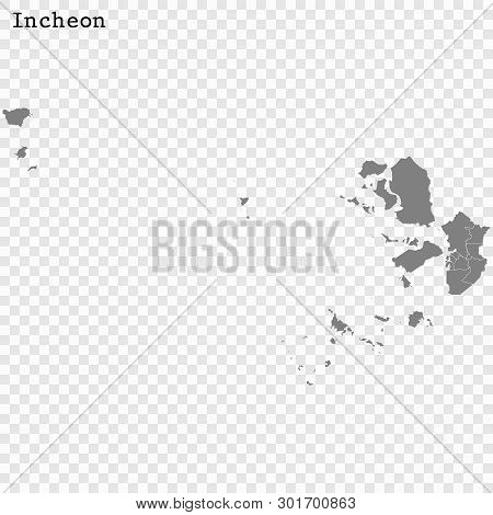 High Quality Map Of Incheon Is A Province Of South Korea, With Borders Of The Counties
