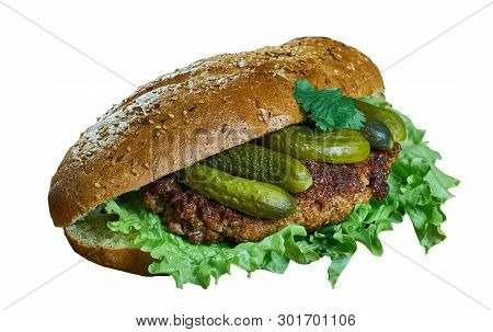 Schnitzelsemmel, German Schnitzel  In A Bun , Austrian National  Cuisine, Traditional Assorted Dishe