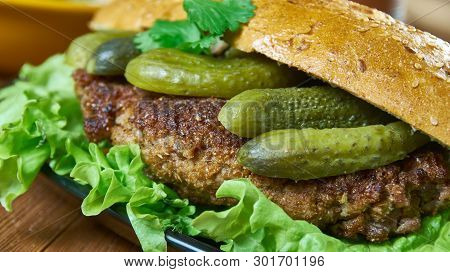 Schnitzelsemmel, German Schnitzel  In A Bun , Austrian National  Cuisine, Traditional Assorted Dishe
