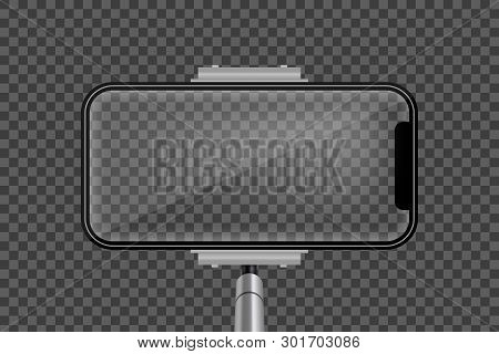 Creative Vector Illustration Of Monopod Selfie Stick With Empty Phone Mobile Screen Isolated On Tran