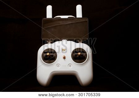 Moscow, Russia - May 13, 2019: White Wireless Control Panel For The Xiaomi Mi Drone 4k And Mobile Ph