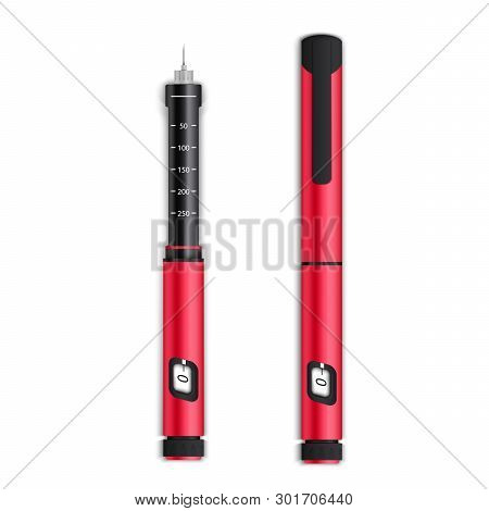 Creative Vector Illustration Of Insuline Pens Equipment And Glucose Level Blood Test For Diabetics O