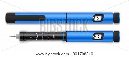 Creative Vector Illustration Of Insuline Pens Equipment And Glucose Level Blood Test For Diabetics O