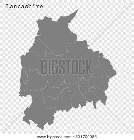 High Quality Map Of Lancashire Is A County Of England, With Borders Of The Districts