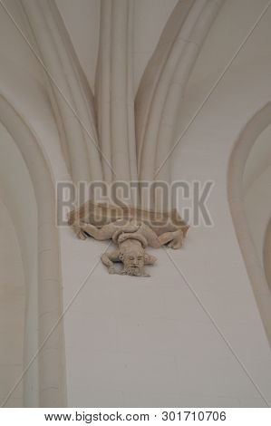 December 26, 2013. Sculpture Of A Goblin Holding The Arches In The Church Of San Pedro Dating In The